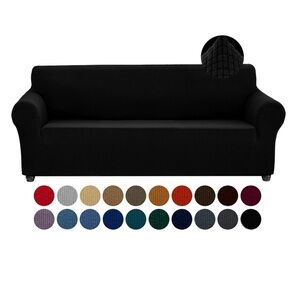 Black Sofa Slipcover w/Stretch 3-Straight Cushion Couch Machine Washable 78-94”